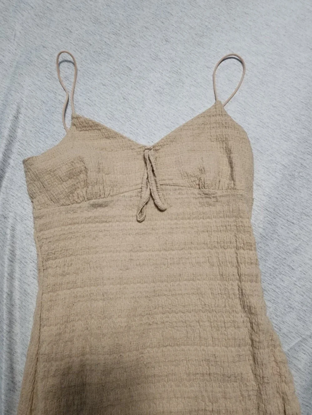 Tan Textured Spaghetti-Strap Maxi Dress